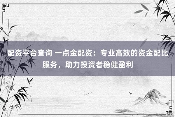 配资平台查询 一点金配资:专业高效的资金配比服务,助力投资者稳健盈利