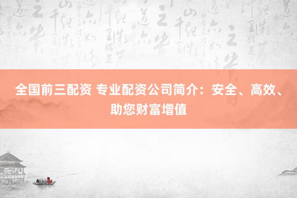 全国前三配资 专业配资公司简介：安全、高效、助您财富增值