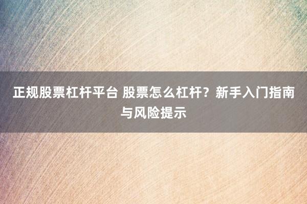 正规股票杠杆平台 股票怎么杠杆？新手入门指南与风险提示