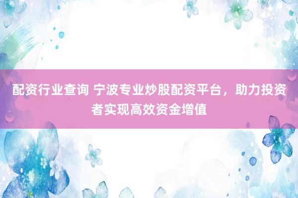 配资行业查询 宁波专业炒股配资平台，助力投资者实现高效资金增值