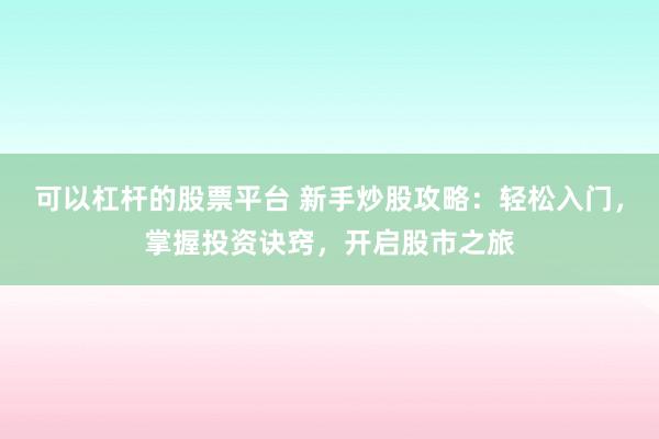 可以杠杆的股票平台 新手炒股攻略：轻松入门，掌握投资诀窍，开启股市之旅