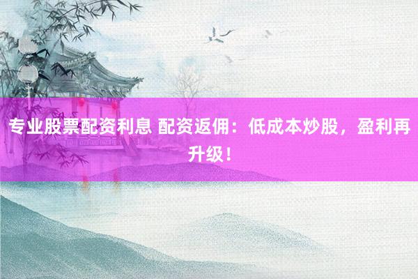 专业股票配资利息 配资返佣：低成本炒股，盈利再升级！