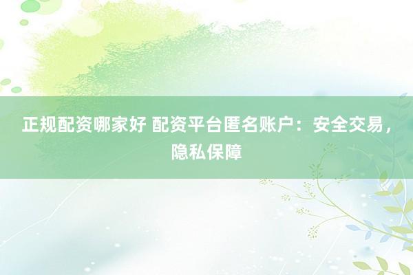 正规配资哪家好 配资平台匿名账户：安全交易，隐私保障